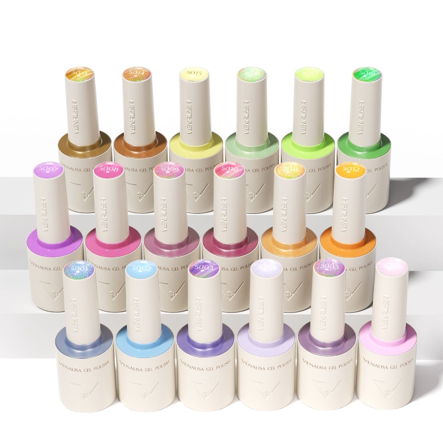 Venalisa V1 Gel Polish Set – 22 Pcs UV/LED Soak-Off Nail Kit with Color Card | 18 Gel Colors + Base, Top & Matte Coat + 60ML Refill Top Coat | 10ML Bottles