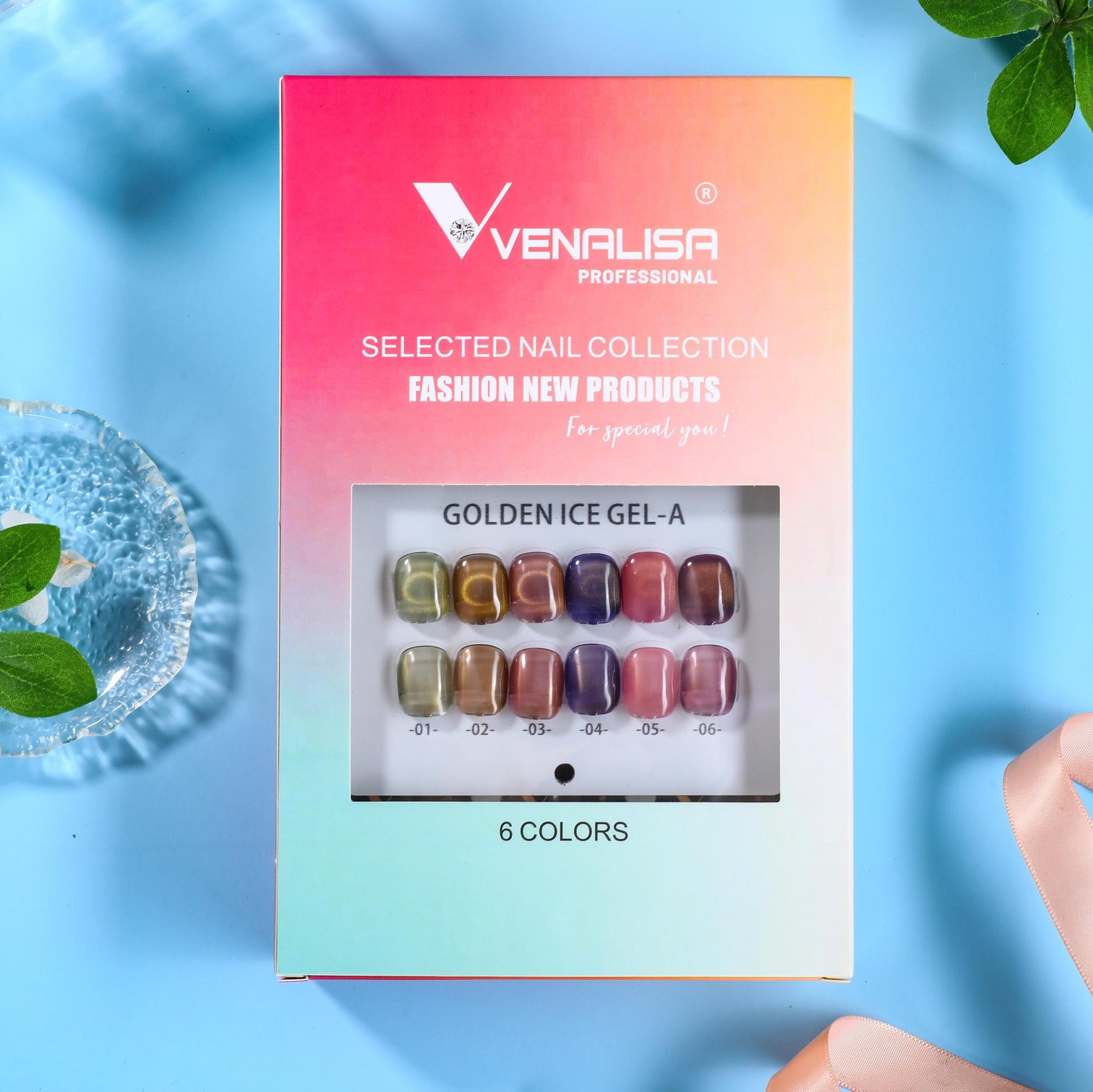 Venalisa Golden Ice Gel-A Cat Eye Nail Polish Set – 6 Metallic Shades | Shimmer Finish Gel Nail Polish | UV/LED Soak-Off