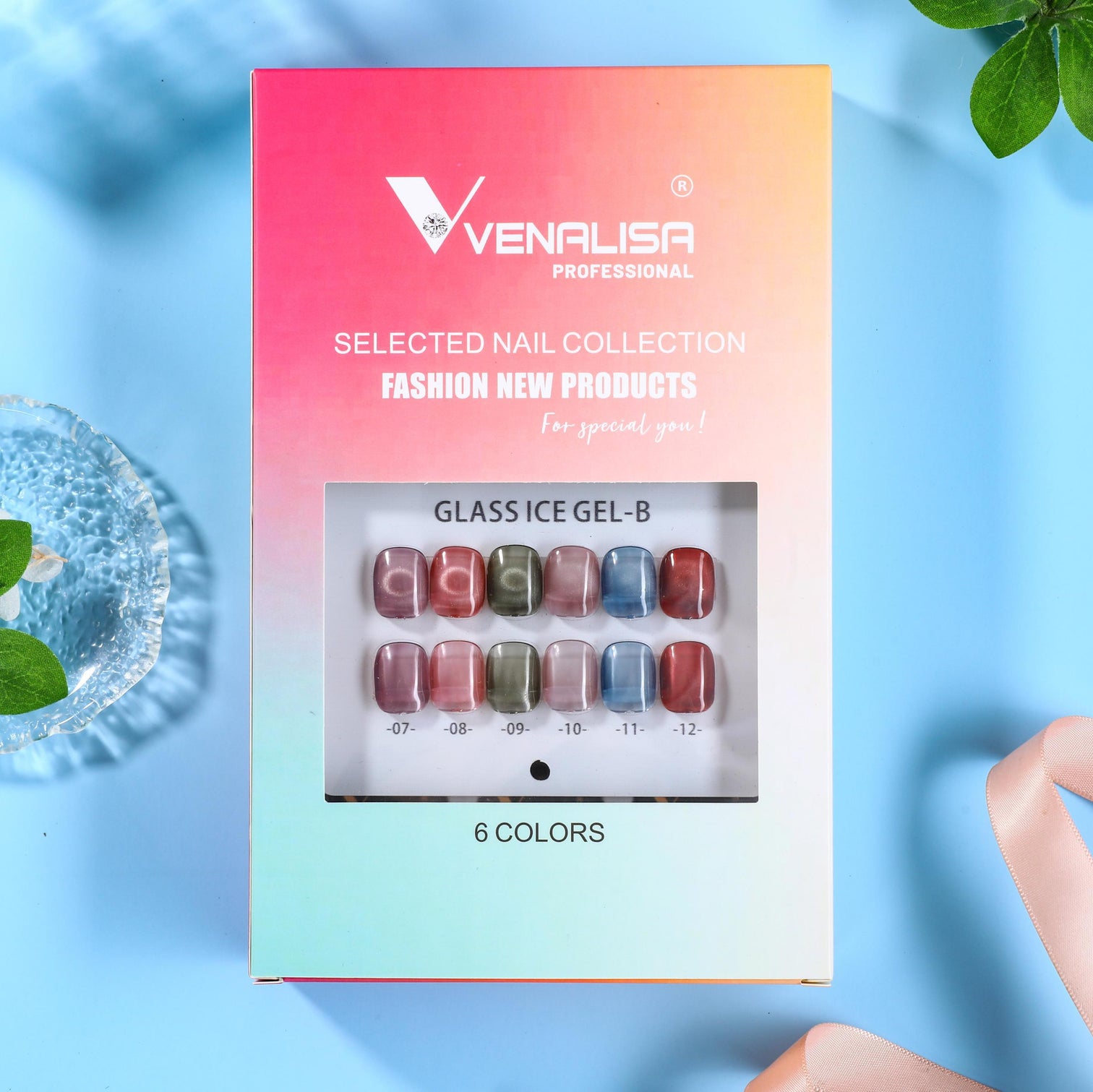 Venalisa Glass Ice Gel-B Nail Polish Set – 6 Sheer Glossy Jelly Shades | Translucent Gel Polish for UV/LED Soak-Off