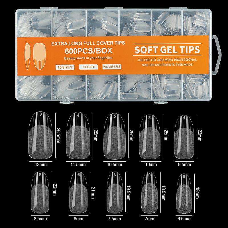 Queen Finger Extra Long Oval Soft Gel Nail Tips – 600PCS Full Cover Clear Nail Extensions, 12 Sizes Professional Nail Art Tips Kit for Salon & DIY