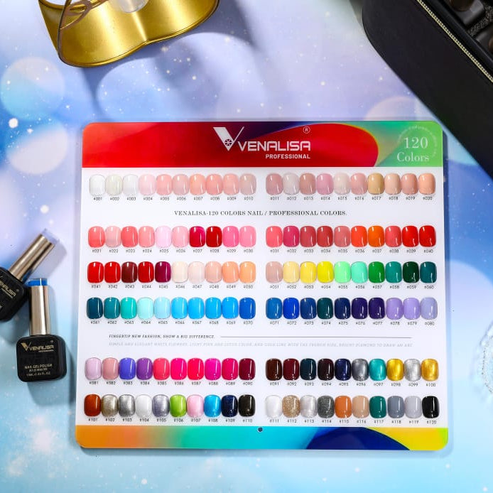 Venalisa Professional HEMA-Free Gel Polish – 120 Colors Shade Card Display | 10ml Salon Collection