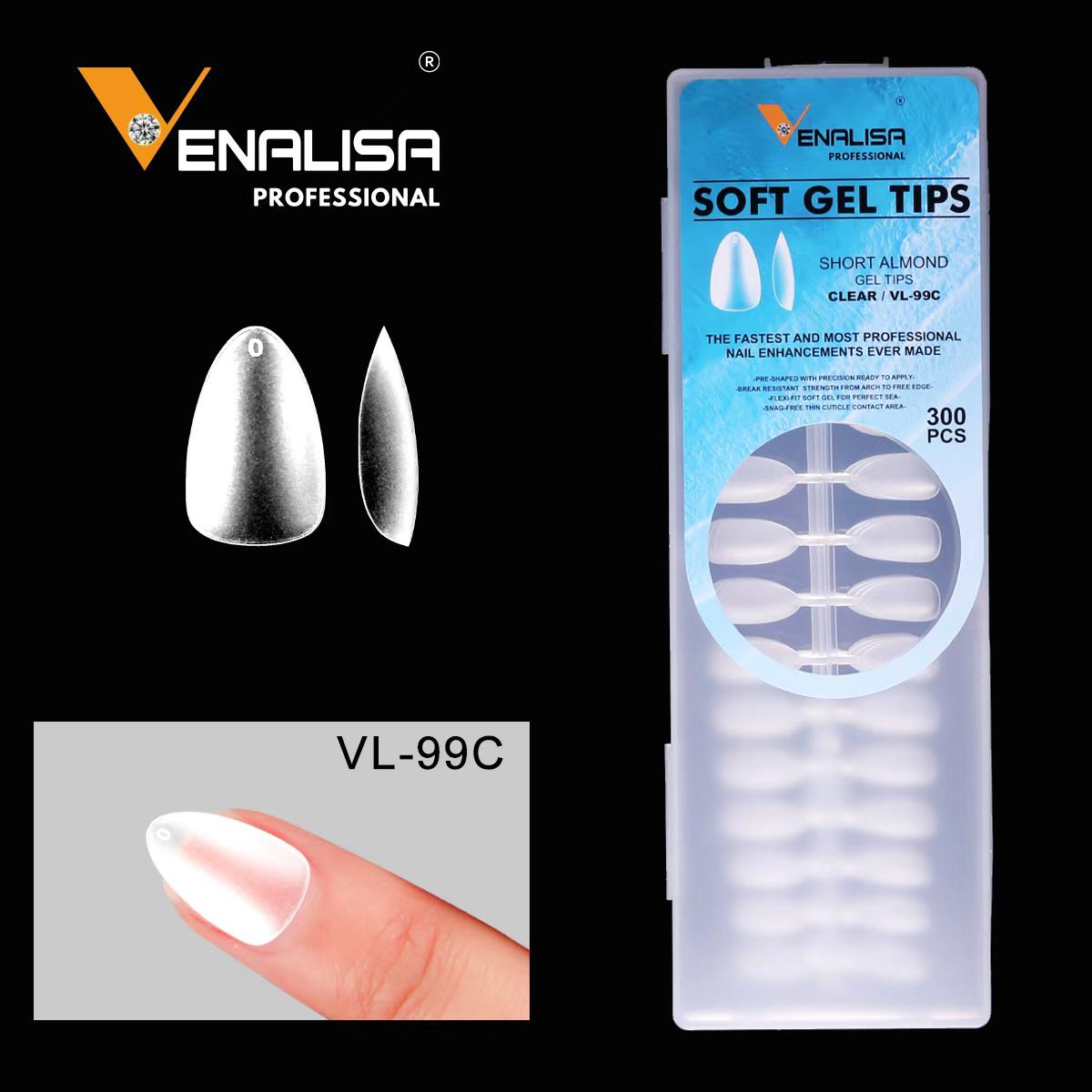 Venalisa Soft Gel Tips – 300PCS Short Almond Clear Nail Tips | 12 Sizes Professional Gel Extension Tips