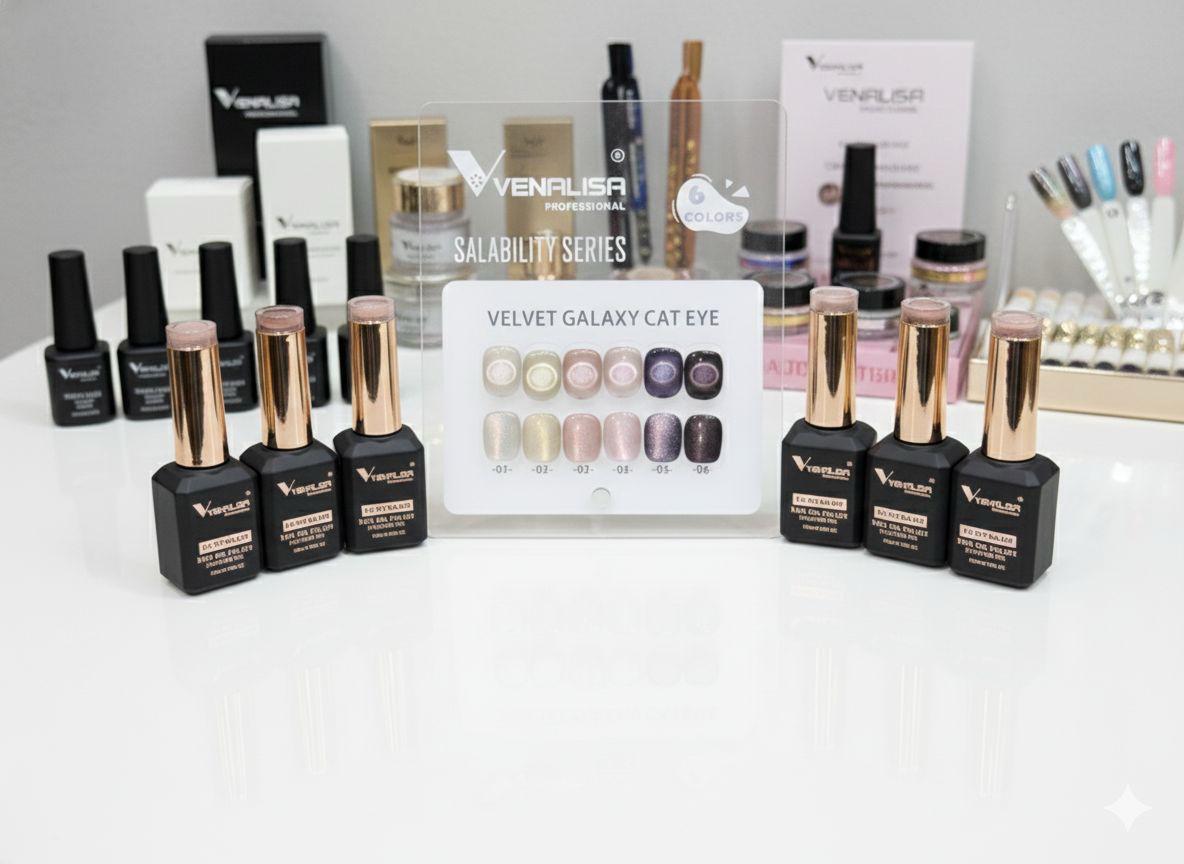 Venalisa Velvet Galaxy Cat Eye Gel Polish Set – 6 Colors Magnetic Nail Gel Collection