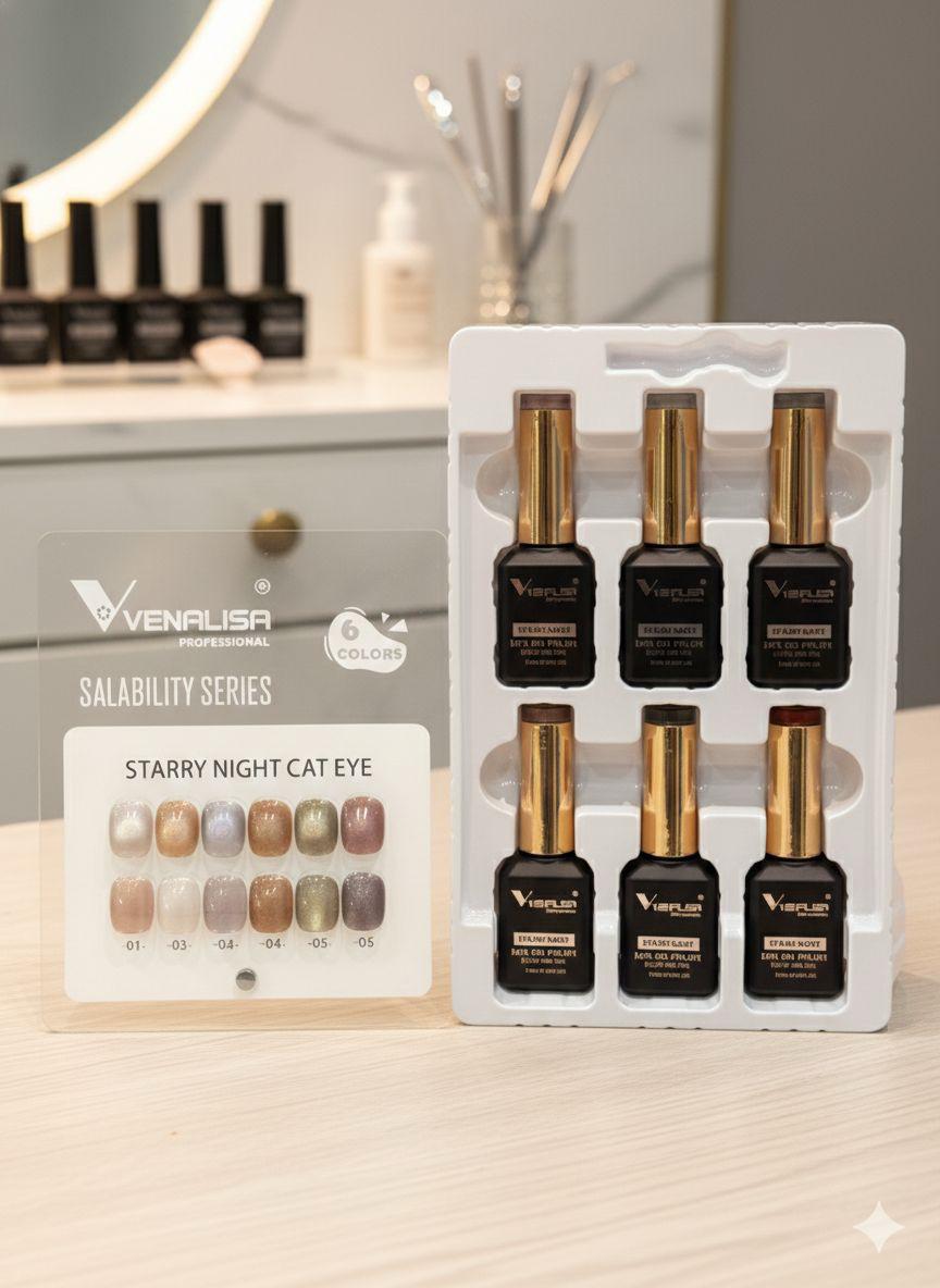 Venalisa Starry Night Cat Eye Gel Polish Set – 6 Colors Magnetic Nail Gel Collection