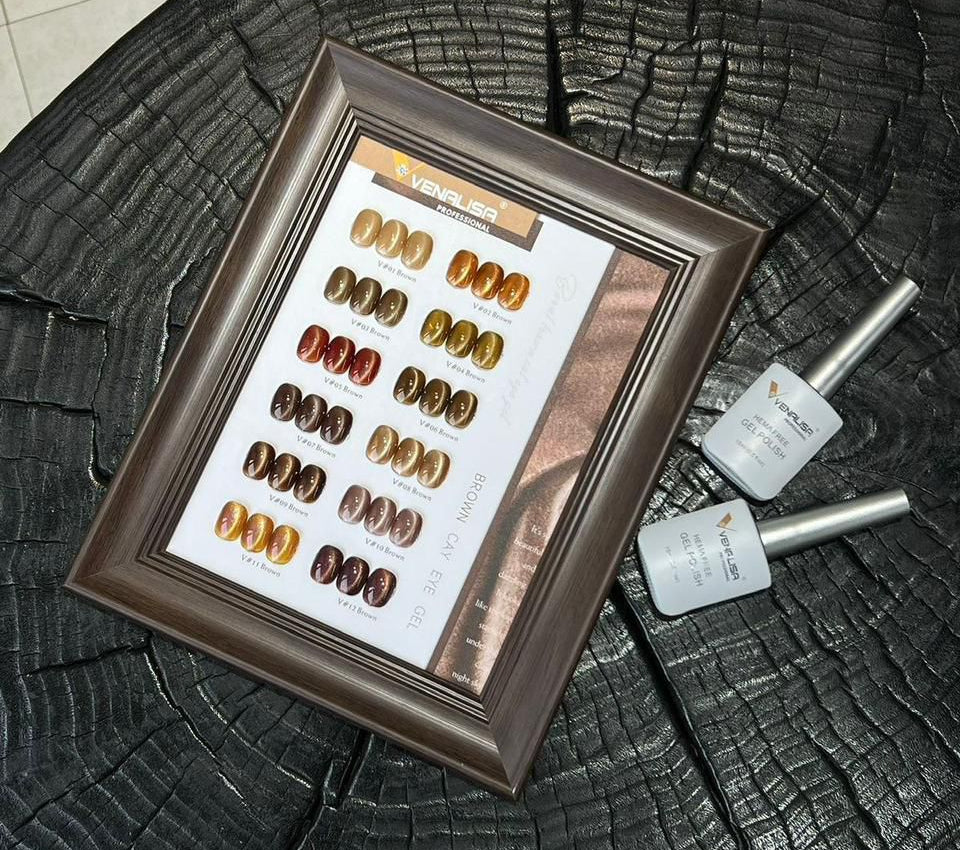 Venalisa Brown Cat Eye Gel Polish Collection 15ml – Magnetic Coffee & Mocha Shades | Free Magnet & Shade Card