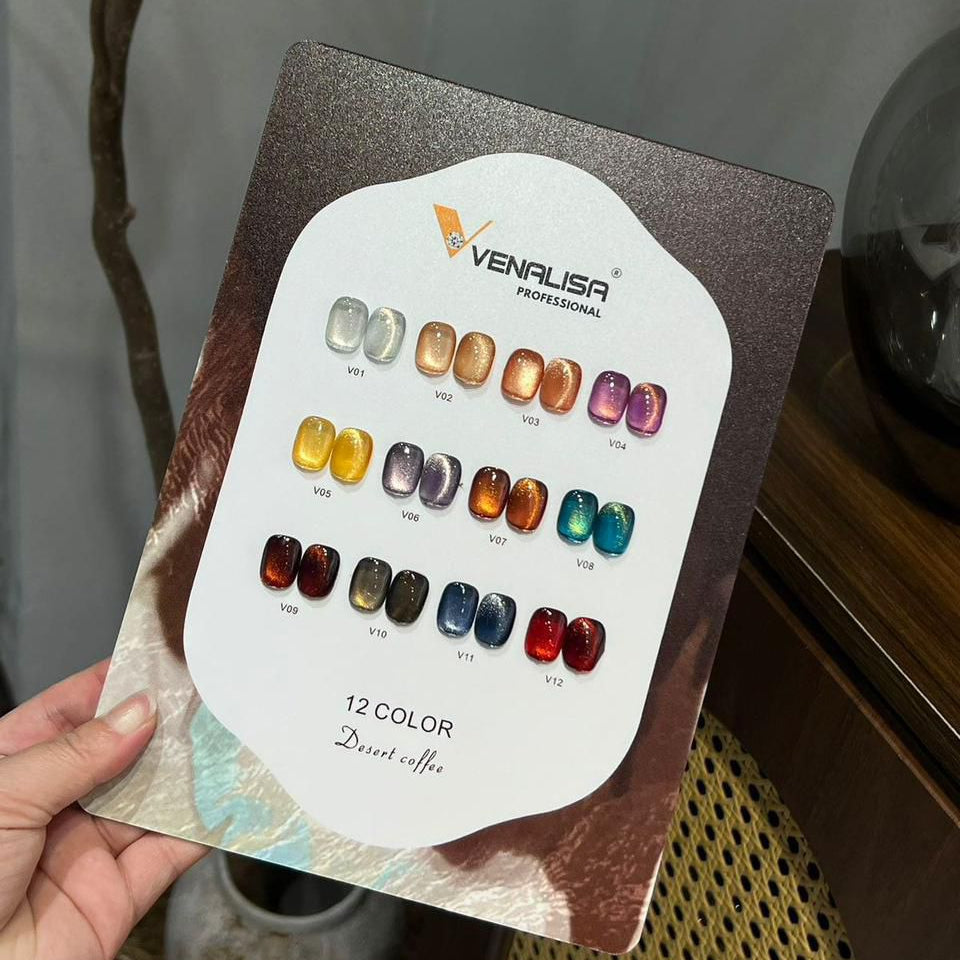 Venalisa Professional 12 Color Cat Eye Gel Polish Set – Desert Coffee Collection | Magnetic Nail Gel