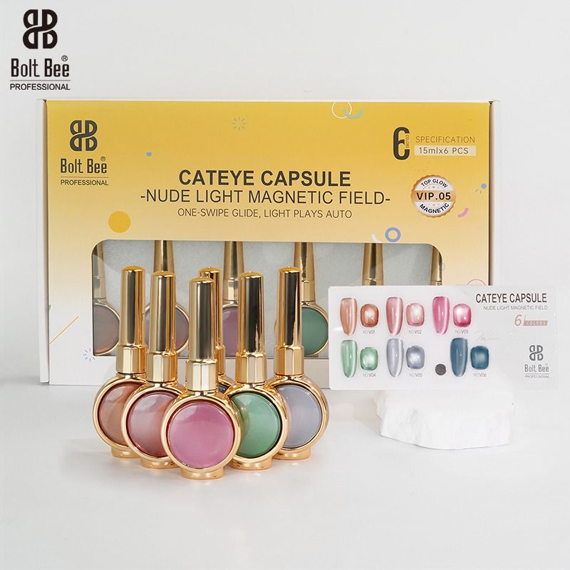 Bolt Bee Cat Eye Capsule Nude Light Magnetic Gel Polish Set (6 Colors, 15ml Each) – Professional Magnetic Nail Art (VIP-5)