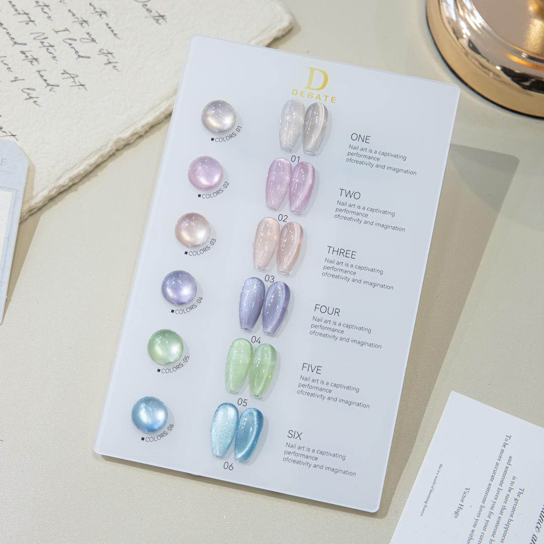 Debate Aurora Pastel Cat Eye Gel Polish Collection – 6 Color Magnetic Shimmer Nail Art Gel (15ml) Professional Salon Quality