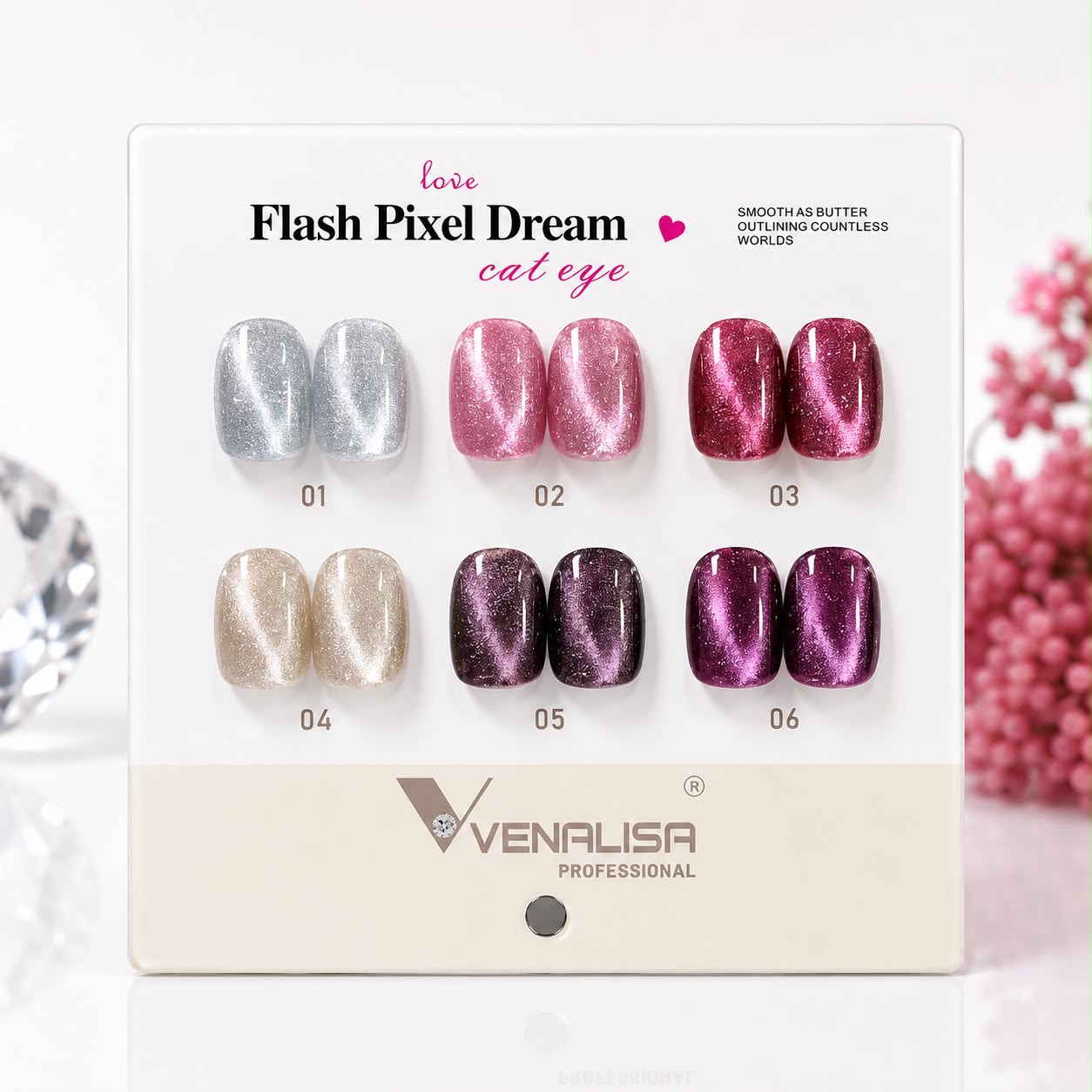 VENALISA Flash Pixel Dream Cat Eye Gel Polish Collection – 6 Glitter Magnetic Shades