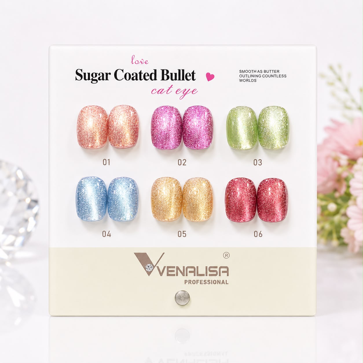 VENALISA Sugar Coated Bullet Cat Eye Gel Polish Collection – 6 Glitter Magnetic Shades