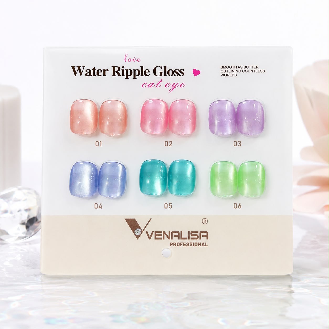 VENALISA Water Ripple Gloss Cat Eye Gel Polish Collection – 6 Magnetic Jelly Shades