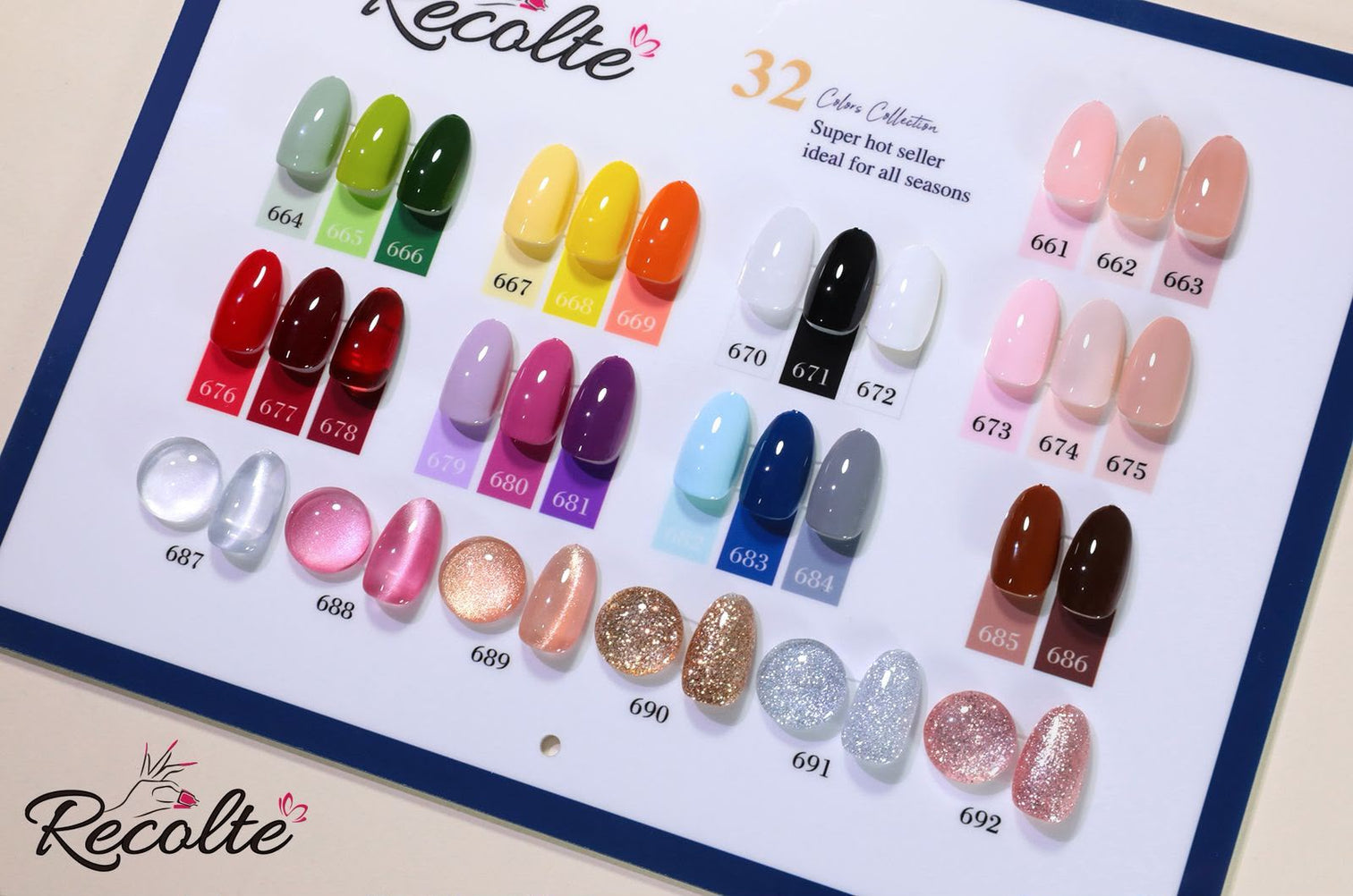 Recolte Gel Nail Polish Kit – 26 Colors + 3 Cat Eye +3  Glitter, Base, Top & Matte Coat | 8ml Each