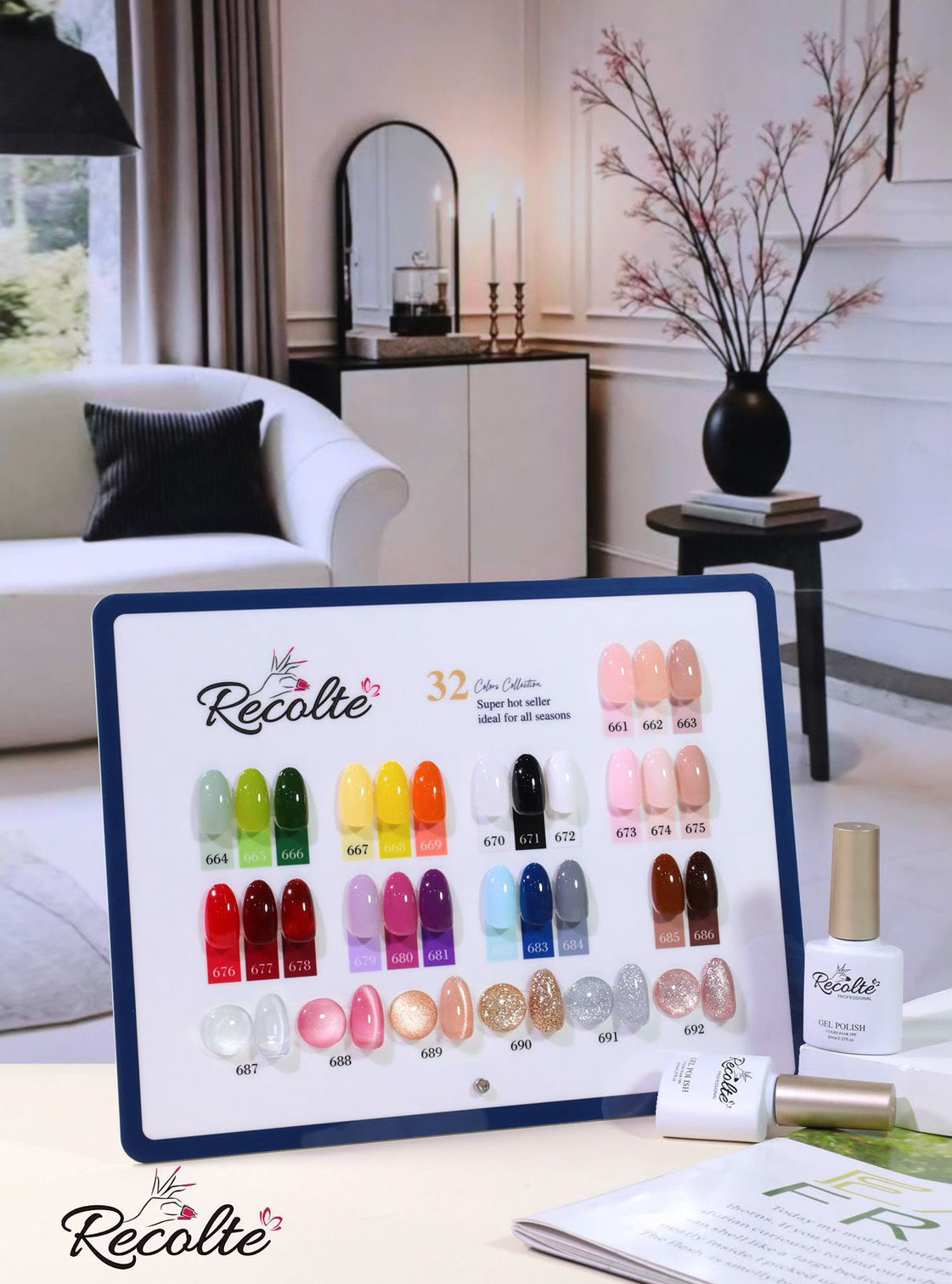 Recolte Gel Nail Polish Kit – 26 Colors + 3 Cat Eye +3  Glitter, Base, Top & Matte Coat | 8ml Each
