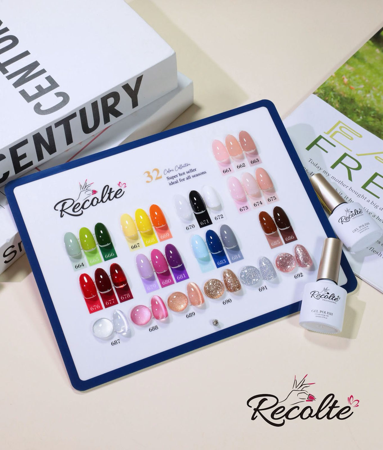 Recolte Gel Nail Polish Kit – 26 Colors + 3 Cat Eye +3  Glitter, Base, Top & Matte Coat | 8ml Each