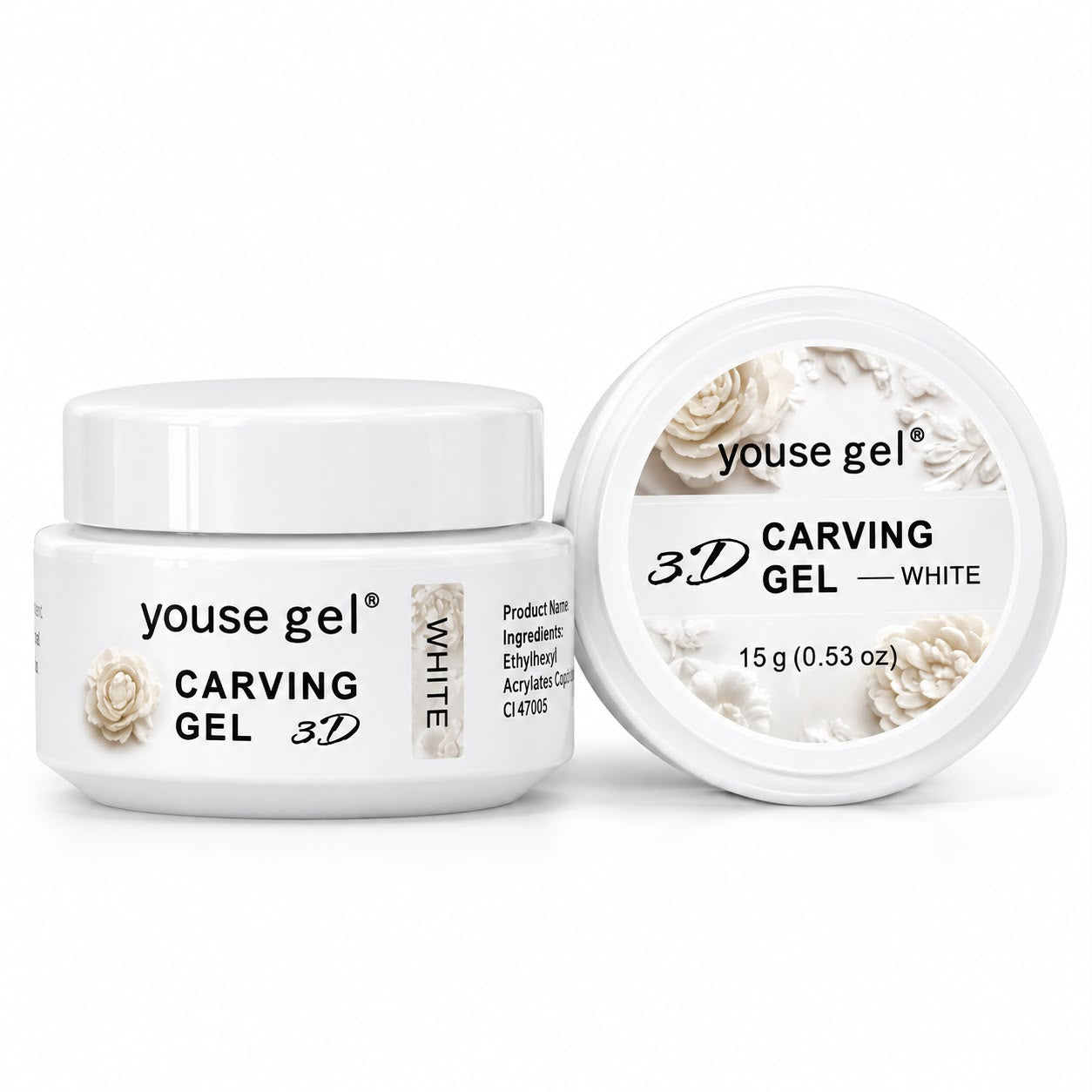 Youse Gel 3D Carving Gel White 15g – Nail Art Sculpting Gel for 3D Flowers & Designs