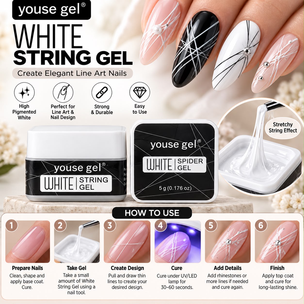 Youse Gel White Spider String Gel 5g – Nail Art Line Design Gel