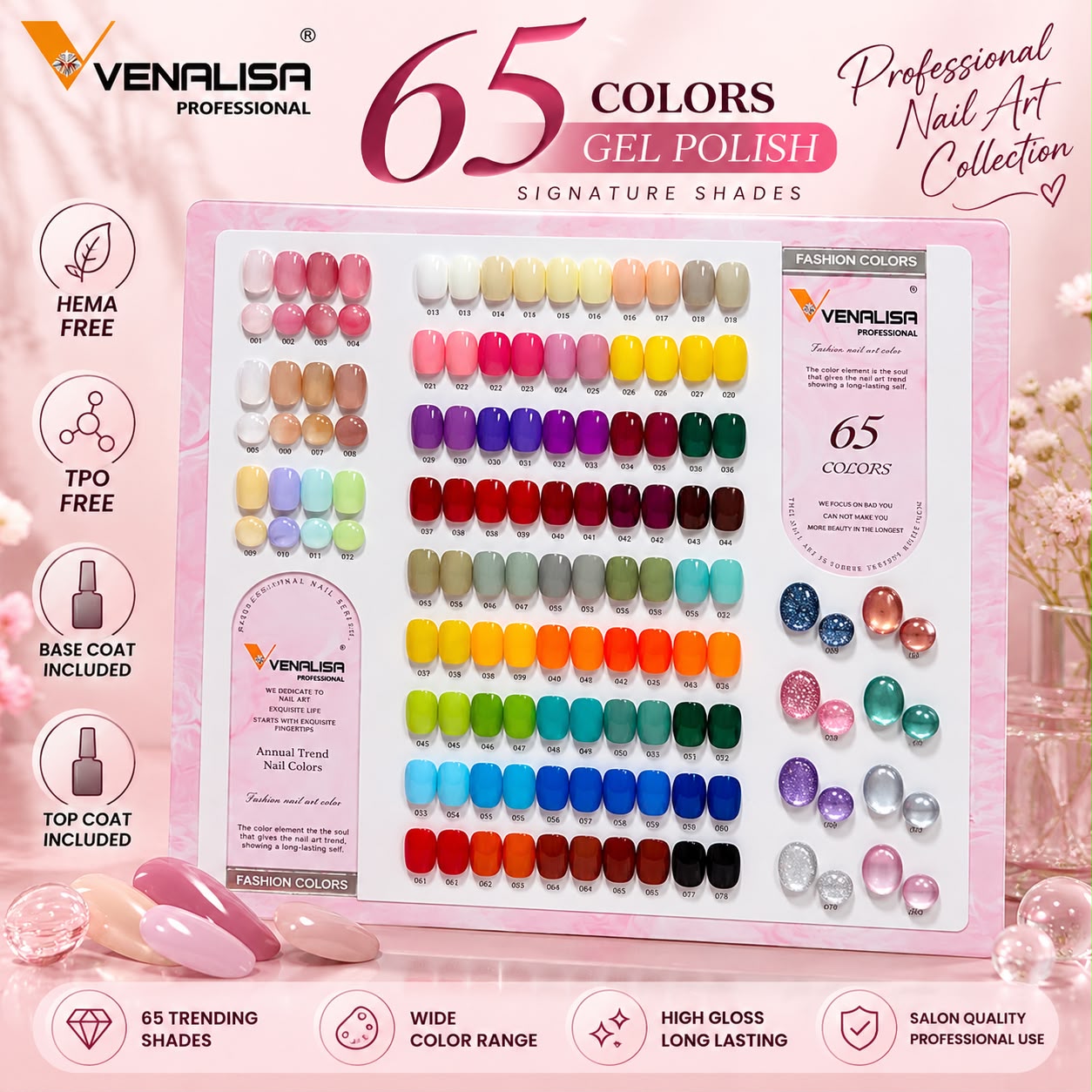 Venalisa Professional 65 Colors Gel Polish Kit – HEMA Free & TPO Free Signature Shades Collection