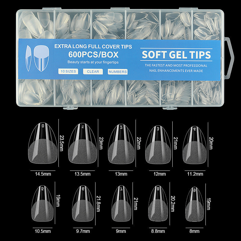 Queen Finger Short Almond Soft Gel Nail Tips – 600pcs, 12 Sizes
