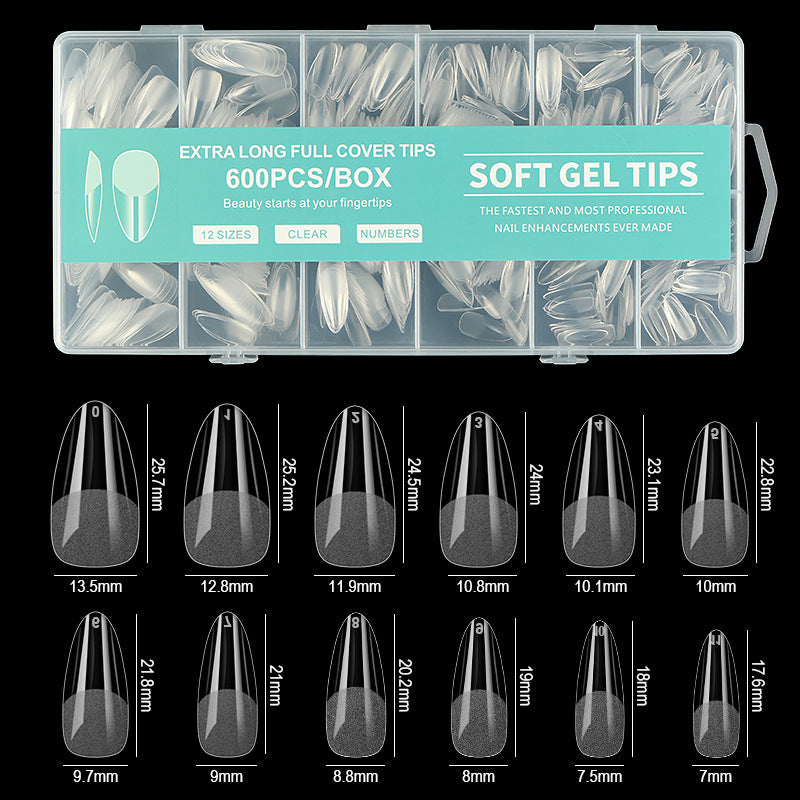Queen Finger Almond Soft Gel Nail Tips – 600pcs, 12 Sizes