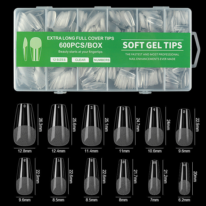 Queen Finger Coffin Soft Gel Nail Tips – 600pcs, 12 Sizes