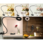 Sevyn Colors 360° Flexible Gooseneck LED Clip-On Ring Light | 3 Color Modes & 10 Brightness Levels | USB Powered Reading, Study, Makeup & Desk Lamp