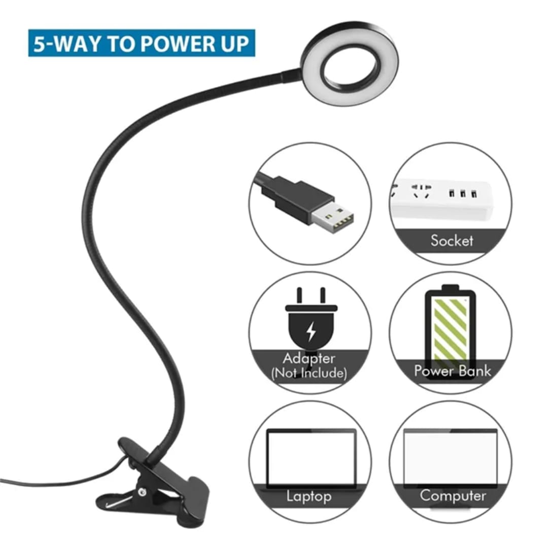 Sevyn Colors 360° Flexible Gooseneck LED Clip-On Ring Light | 3 Color Modes & 10 Brightness Levels | USB Powered Reading, Study, Makeup & Desk Lamp