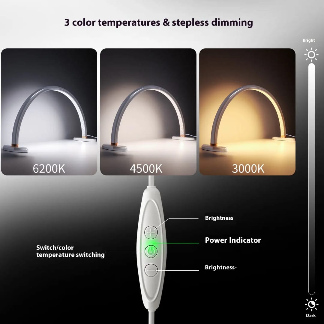 Sevyn Colors Professional Nail Desk Arch Lamp – 3 Light Modes (White / Natural White / Warm White) | Ultra-Bright Manicure LED Work Light