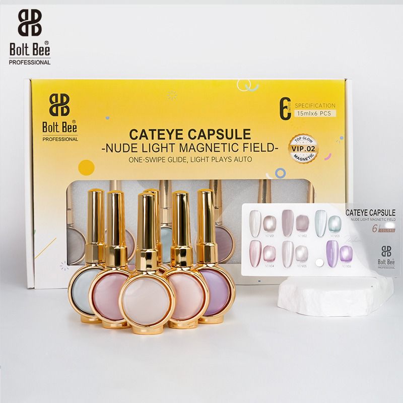 Bolt Bee Cat Eye Capsule Nude Light Magnetic Gel Polish Set (6 Colors, 15ml Each) – Professional Magnetic Nail Art (VIP-2)