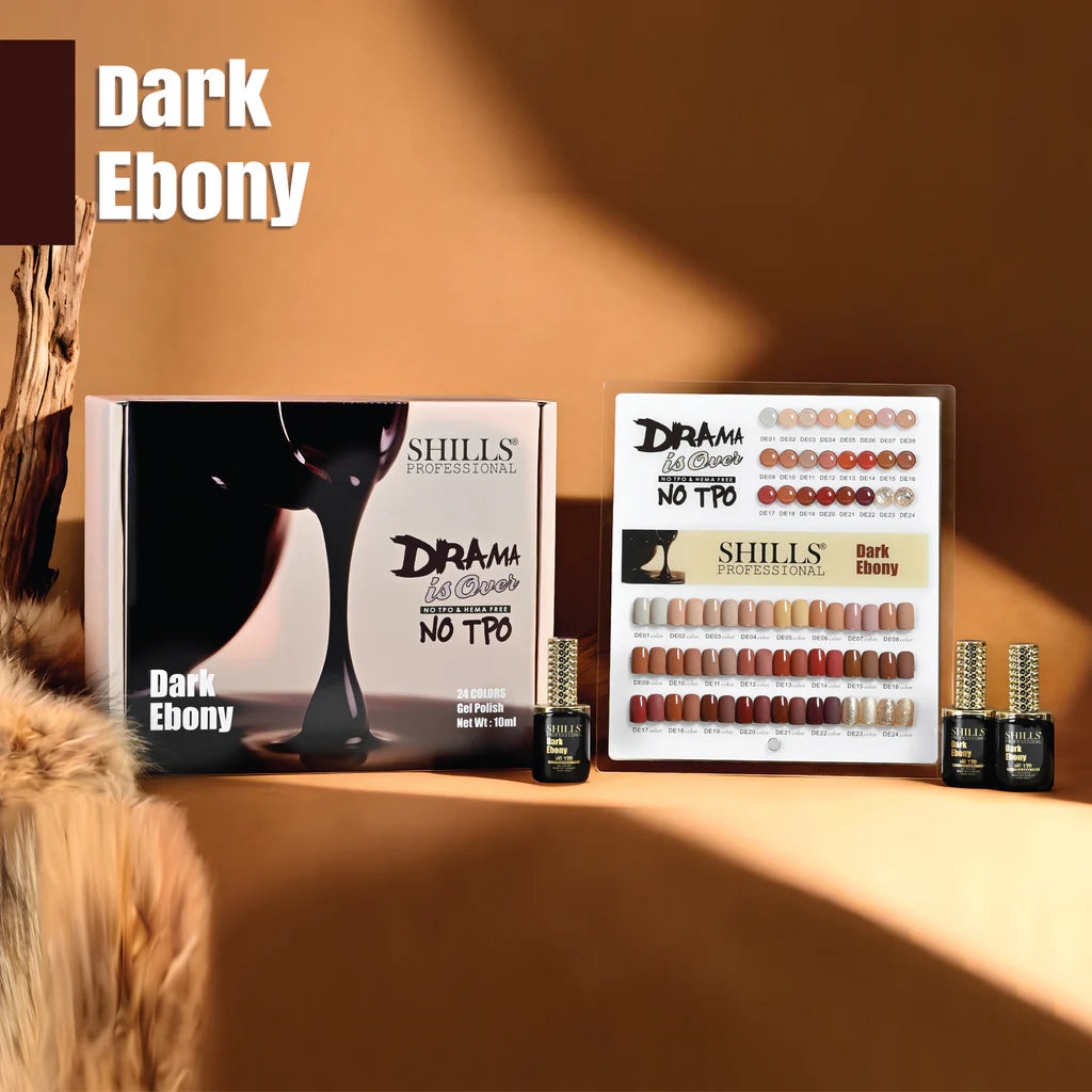 Shills Professional Dark Ebony 24-Color Gel Polish Kit | Nude, Brown & Deep Earth Tones | No TPO & HEMA Free (10ml Each)