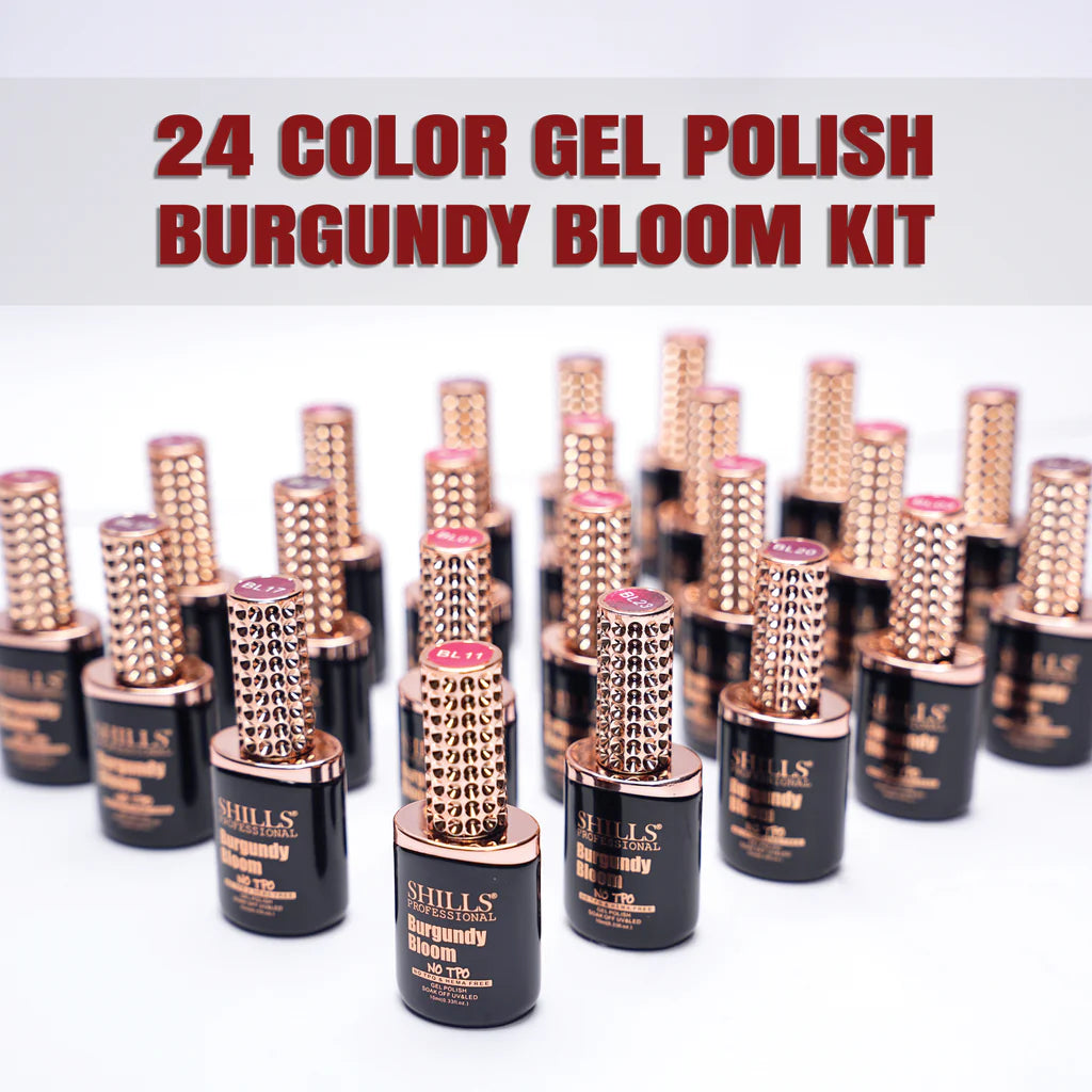 Shills Professional Burgundy Bloom 24-Color Gel Polish Kit | No TPO & HEMA Free | Professional Nail Gel Set (10ml Each)