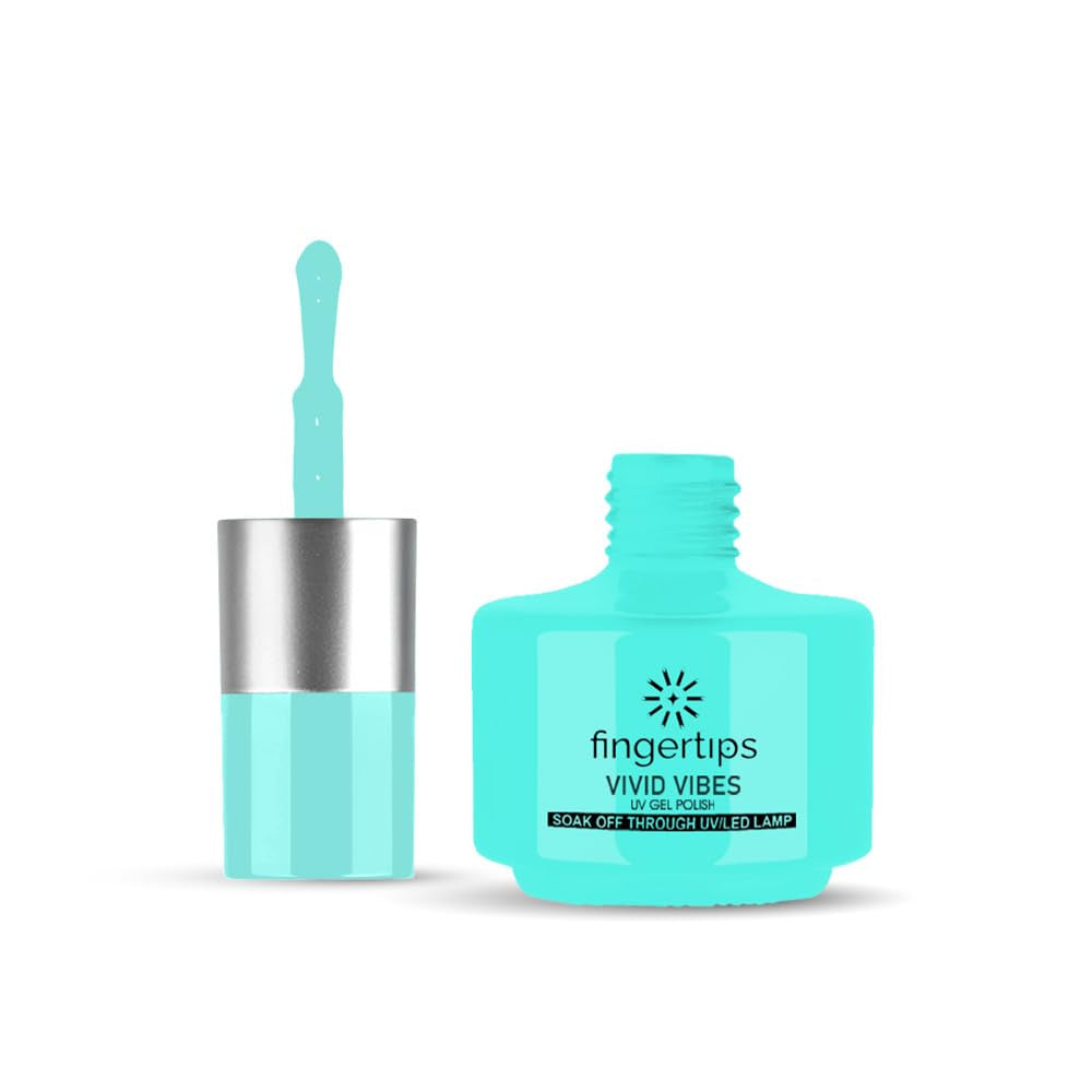 Fingertips Vivid Vibes Aqua Blue UV Gel Polish (Shade 45) – Long-Lasting Soak-Off Gel Nail Color, 16ml