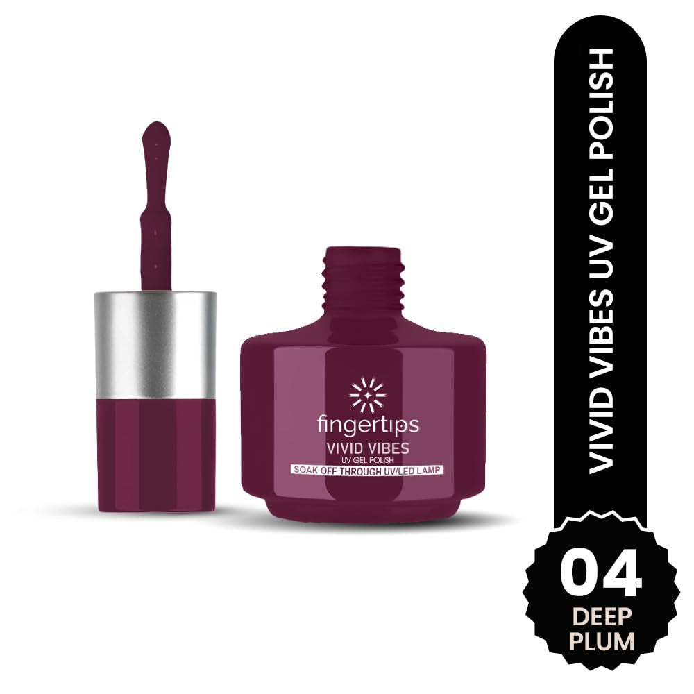 Fingertips Vivid Vibes Deep Plum UV Gel Polish (Shade 04) – Long-Lasting Soak-Off Gel Nail Color, 16ml