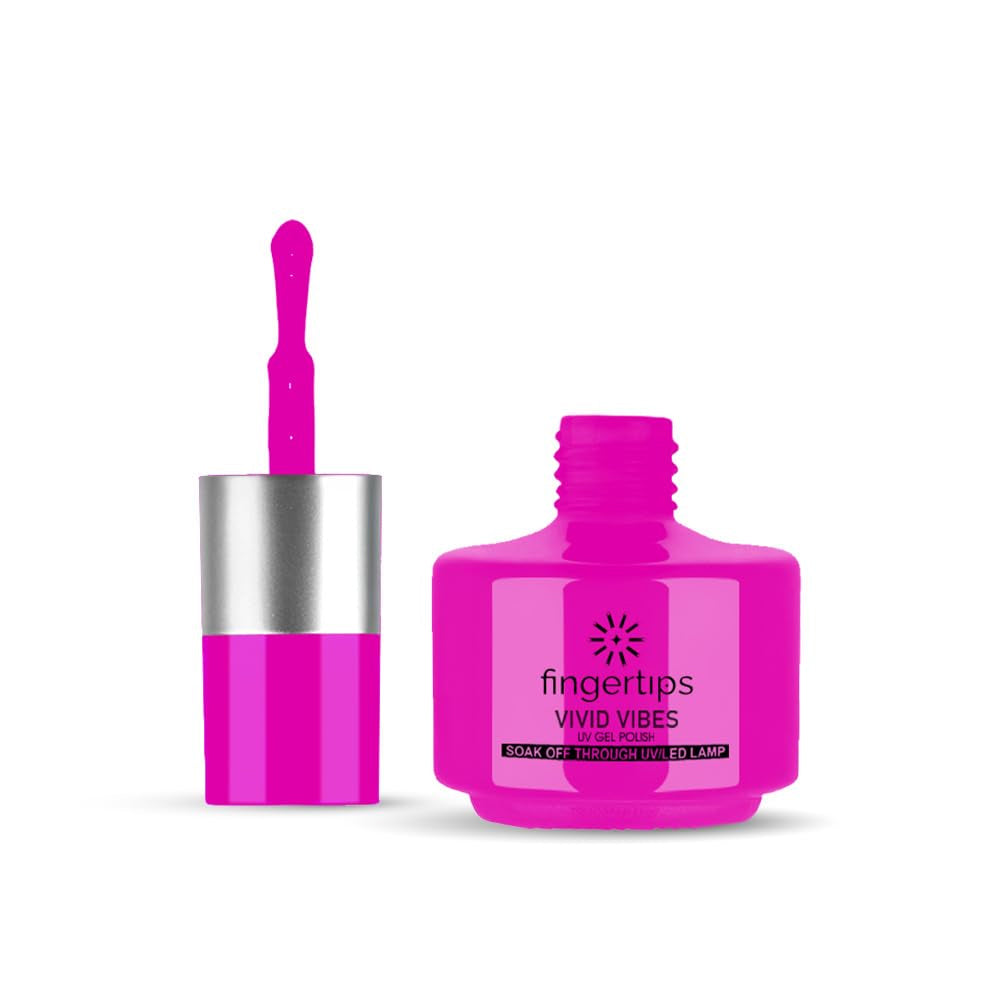 Fingertips Vivid Vibes Fuchsia Pop UV Gel Polish (Shade 44) – Long-Lasting Soak-Off Gel Nail Color, 16ml