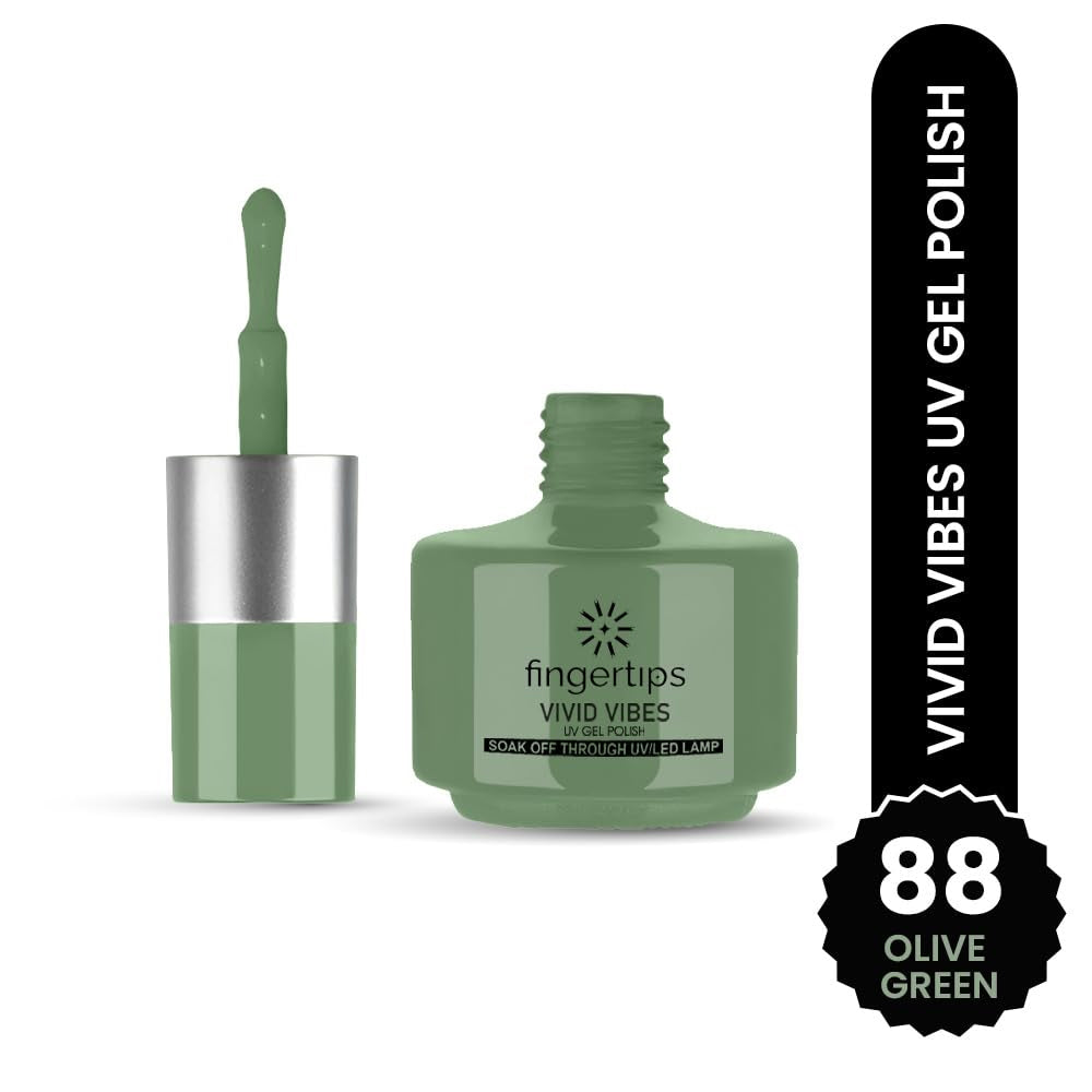 Fingertips Vivid Vibes Olive Green UV Gel Polish (Shade 88) – Long-Lasting Soak-Off Gel Nail Color, 16ml
