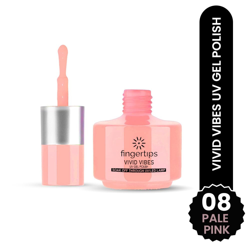 Fingertips Vivid Vibes Pale Pink UV Gel Polish (Shade 08) – Long-Lasting Soak-Off Gel Nail Color, 16ml
