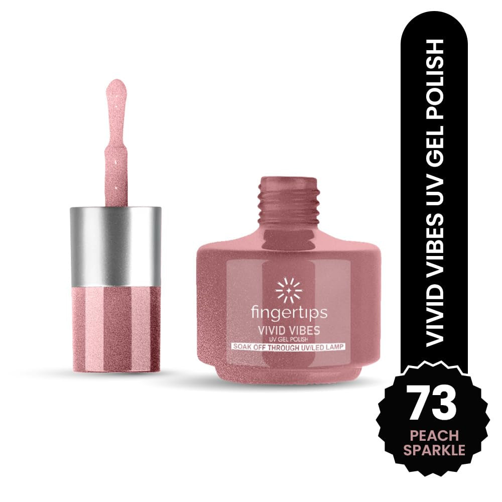 Fingertips Vivid Vibes Peach Sparkle UV Gel Polish (Shade 73) – Long-Lasting Soak-Off Gel Nail Color, 16ml