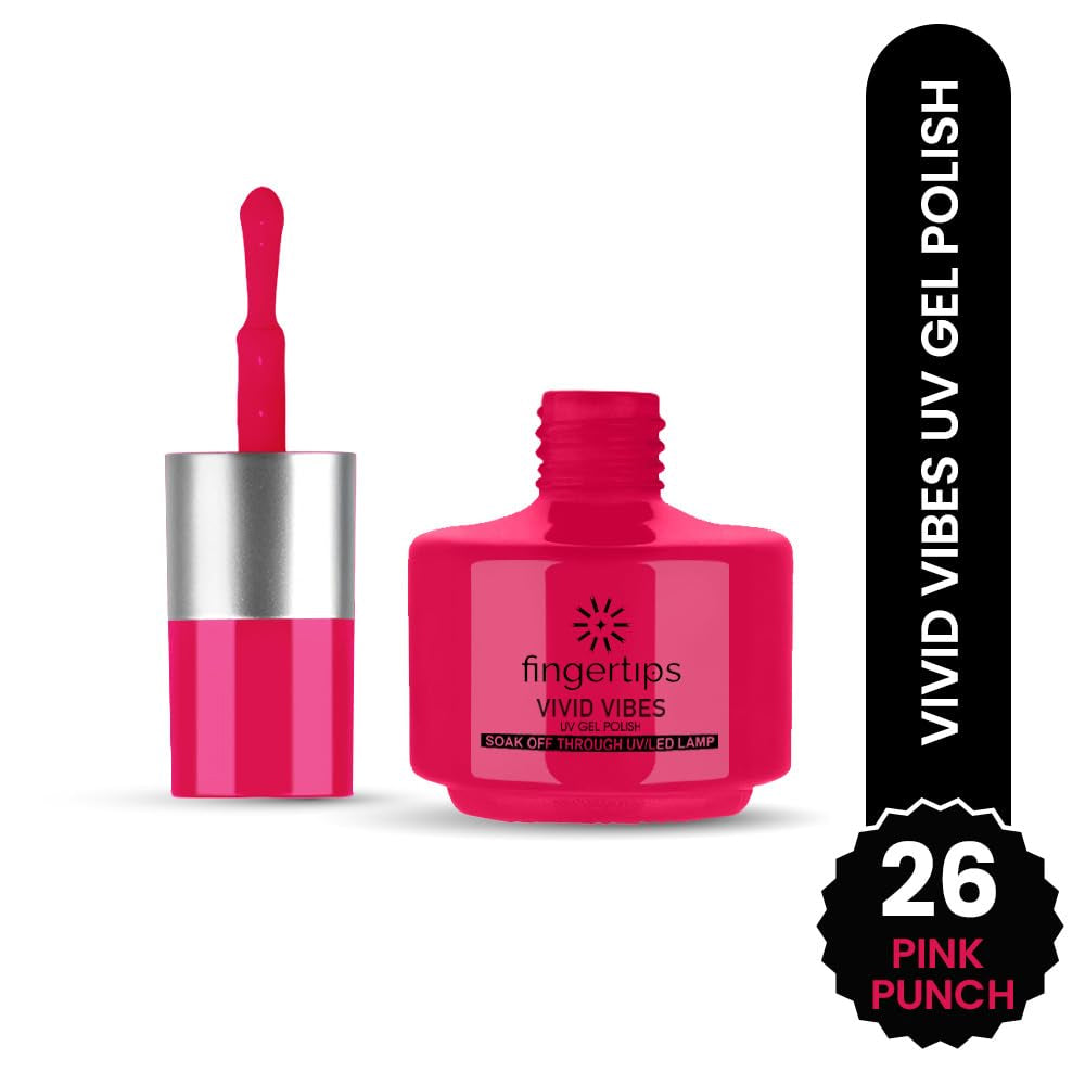 Fingertips Vivid Vibes Pink punch UV Gel Polish (Shade 26) – Long-Lasting Soak-Off Gel Nail Color, 16ml