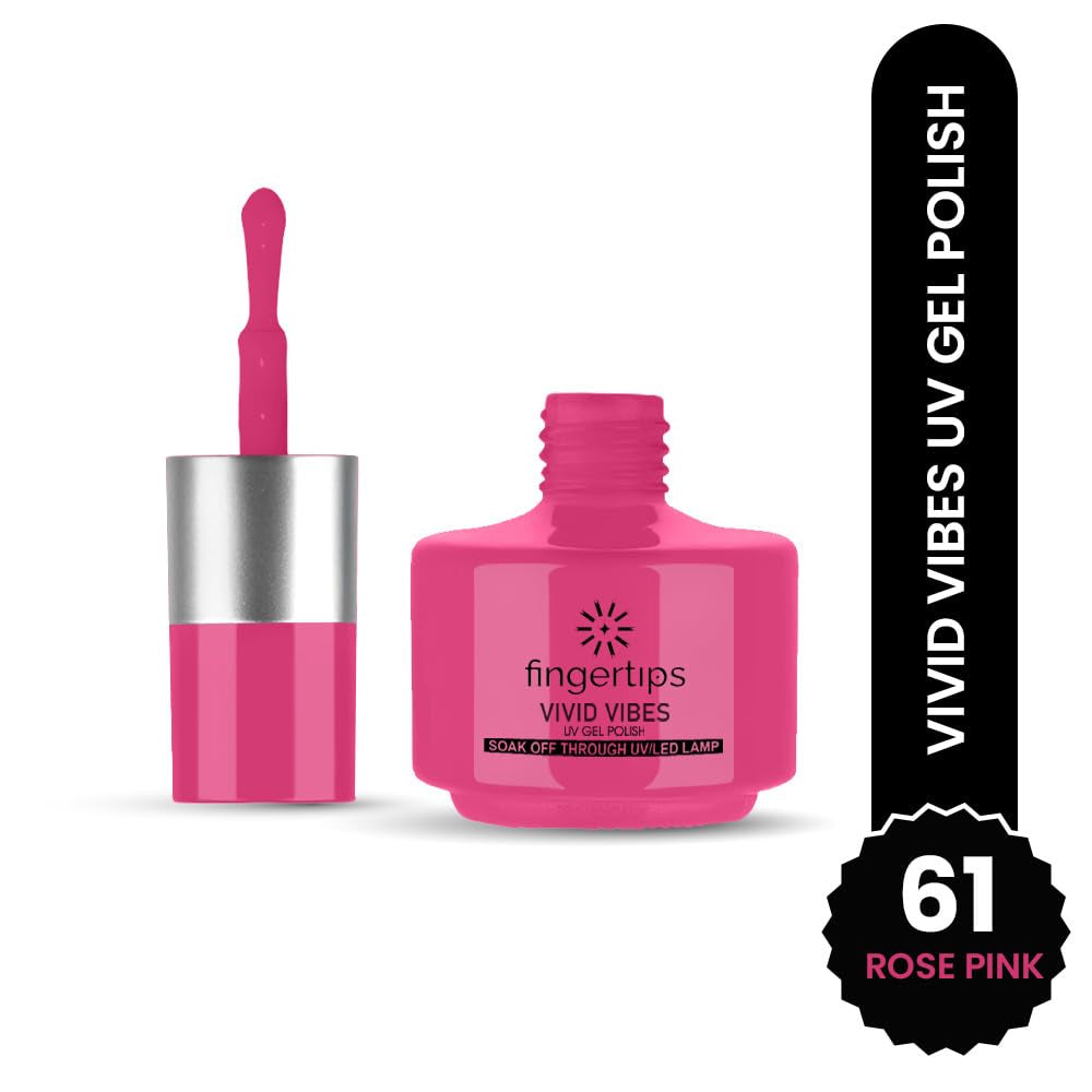 Fingertips Vivid Vibes Rose Pink UV Gel Polish (Shade 61) – Long-Lasting Soak-Off Gel Nail Color, 16ml