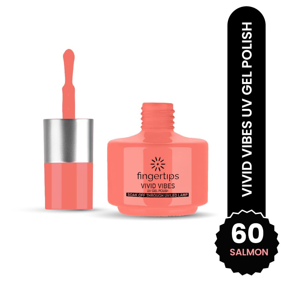Fingertips Vivid Vibes Salmon UV Gel Polish (Shade 60) – Long-Lasting Soak-Off Gel Nail Color, 16ml