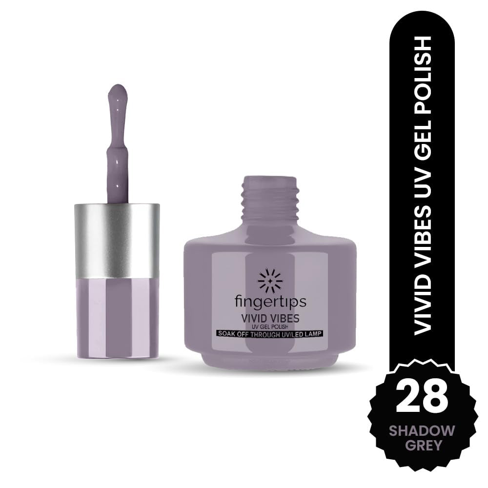 Fingertips Vivid Vibes Shadow Grey UV Gel Polish (Shade 28) – Long-Lasting Soak-Off Gel Nail Color, 16ml