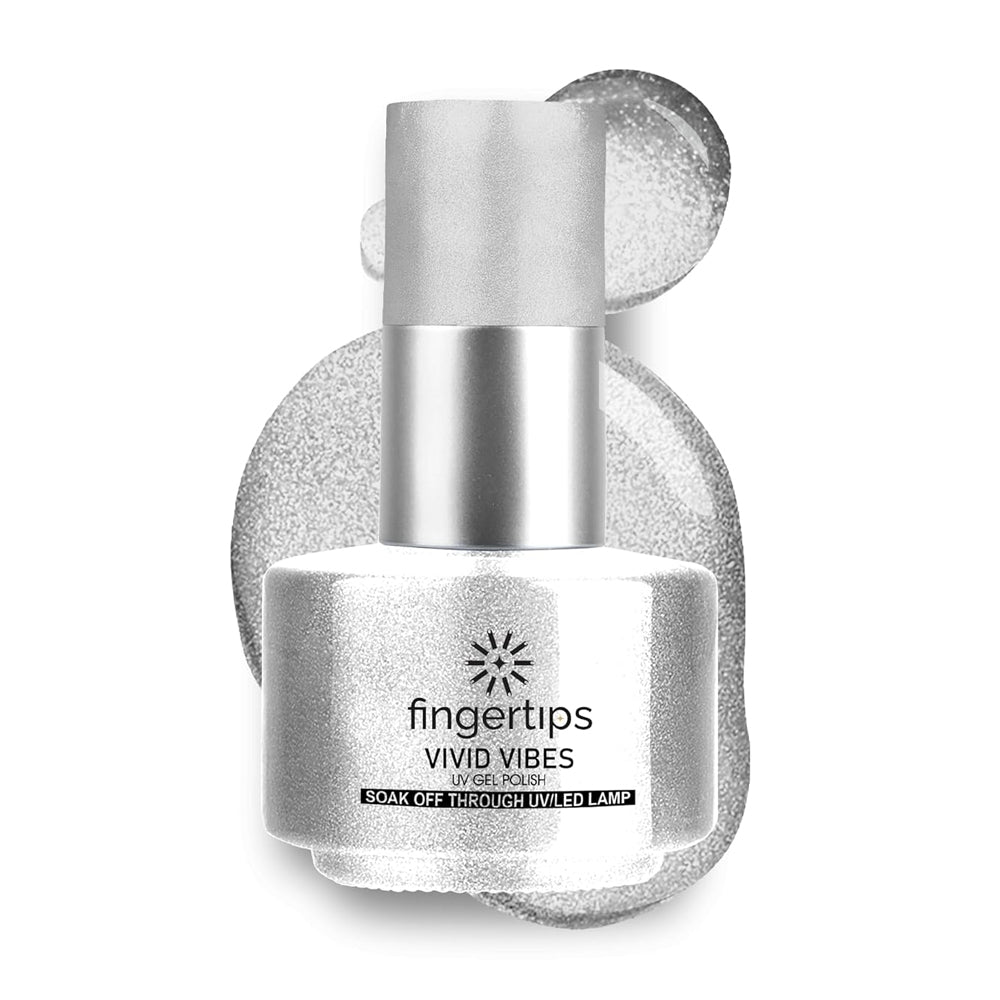 Fingertips Vivid Vibes Silver Foil UV Gel Polish (Shade 38) – Long-Lasting Soak-Off Gel Nail Color, 16ml