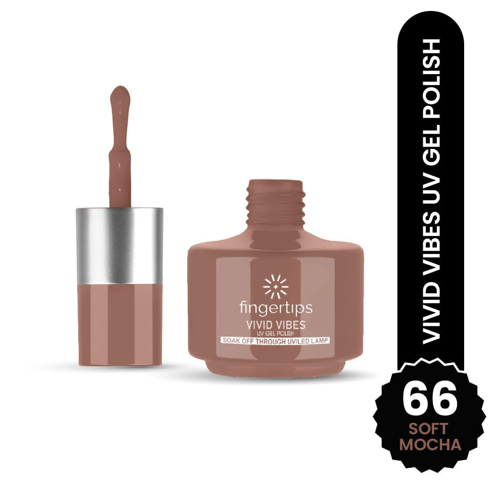 Fingertips Vivid Vibes Soft Mocha UV Gel Polish (Shade 66) – Long-Lasting Soak-Off Gel Nail Color, 16ml