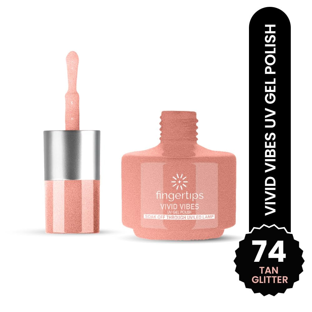 Fingertips Vivid Vibes Tan Glitter UV Gel Polish (Shade 74) – Long-Lasting Soak-Off Gel Nail Color, 16ml