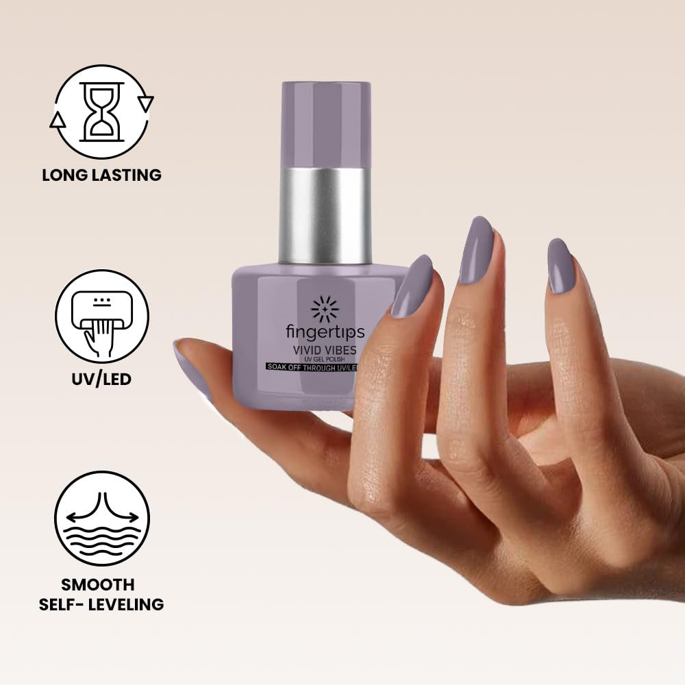 Fingertips Vivid Vibes Shadow Grey UV Gel Polish (Shade 28) – Long-Lasting Soak-Off Gel Nail Color, 16ml