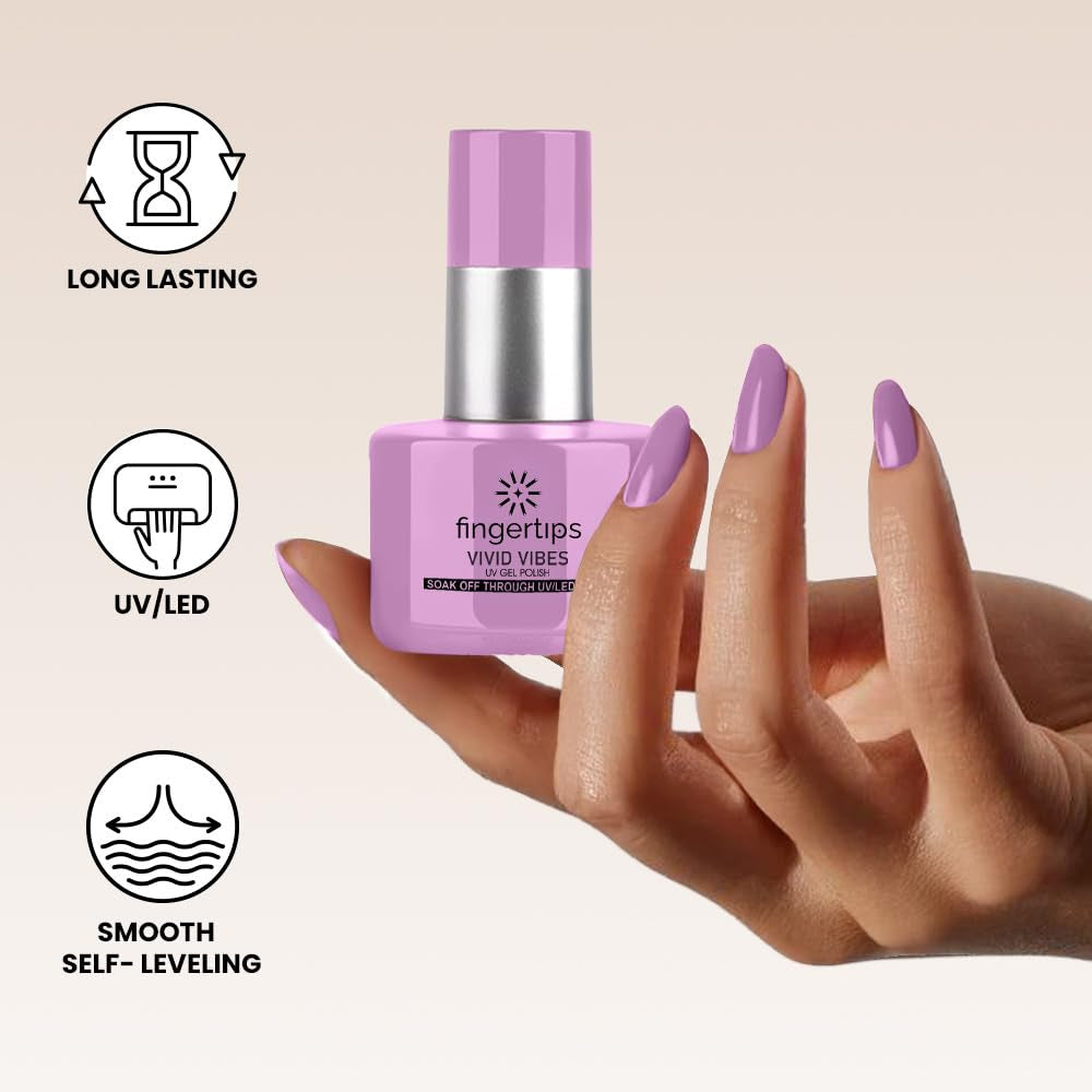 Fingertips Vivid Vibes Pale Lilac UV Gel Polish (Shade 33) – Long-Lasting Soak-Off Gel Nail Color, 16ml