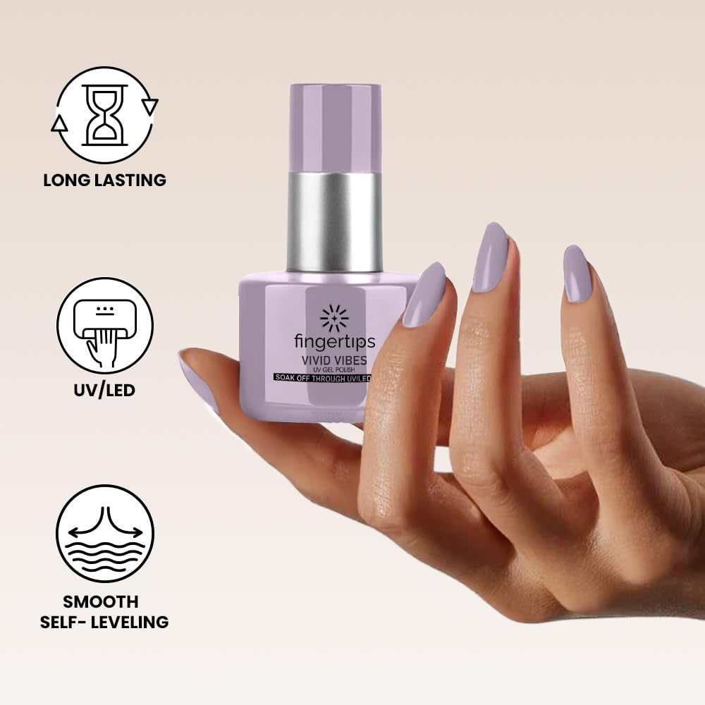 Fingertips Vivid Vibes Lavender Dust UV Gel Polish (Shade 37) – Long-Lasting Soak-Off Gel Nail Color, 16ml