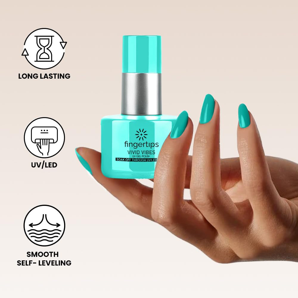Fingertips Vivid Vibes Aqua Blue UV Gel Polish (Shade 45) – Long-Lasting Soak-Off Gel Nail Color, 16ml