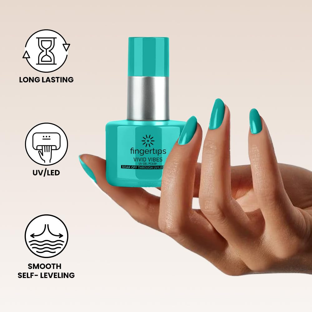 Fingertips Vivid Vibes Aqua Mint UV Gel Polish (Shade 49) – Long-Lasting Soak-Off Gel Nail Color, 16ml