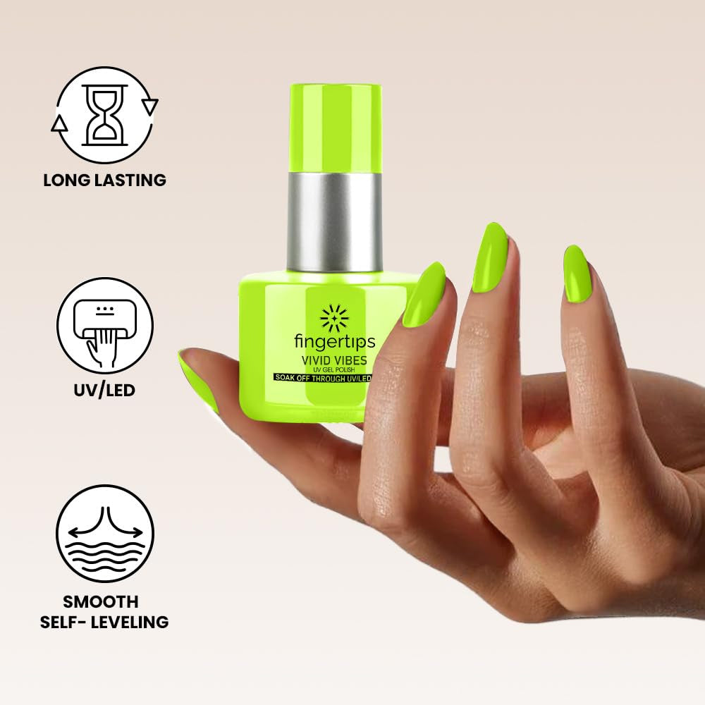 Fingertips Vivid Vibes French Lime UV Gel Polish (Shade 52) – Long-Lasting Soak-Off Gel Nail Color, 16ml