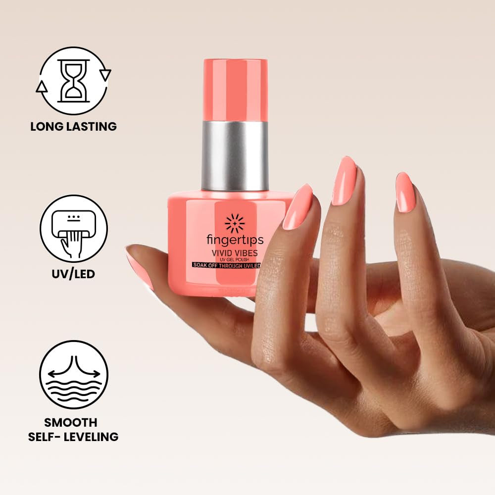 Fingertips Vivid Vibes Salmon UV Gel Polish (Shade 60) – Long-Lasting Soak-Off Gel Nail Color, 16ml